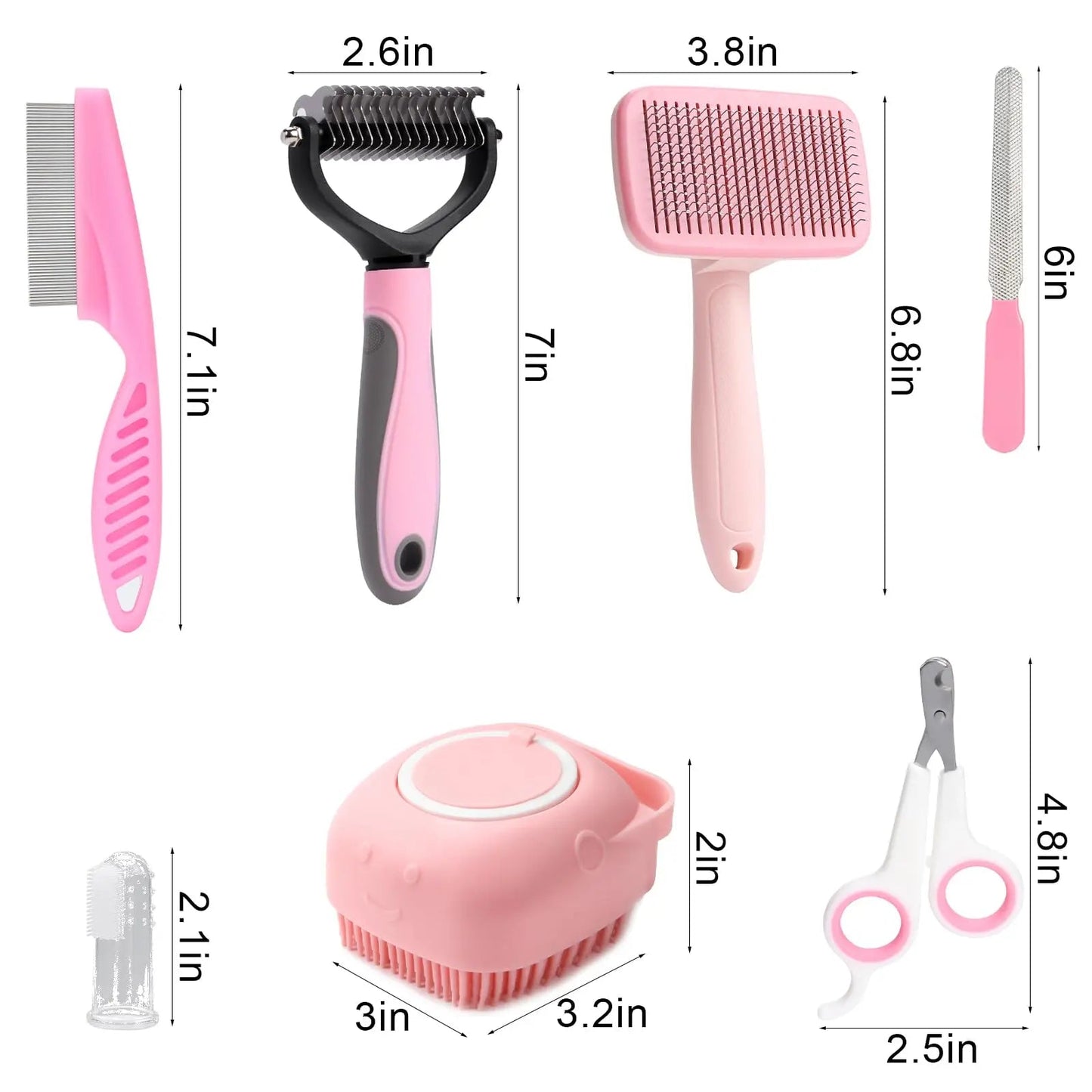 8 - Piece Pet Grooming Kit with Self - Cleaning Brush, Nail Clippers, Bath Brush & More - Meterpet