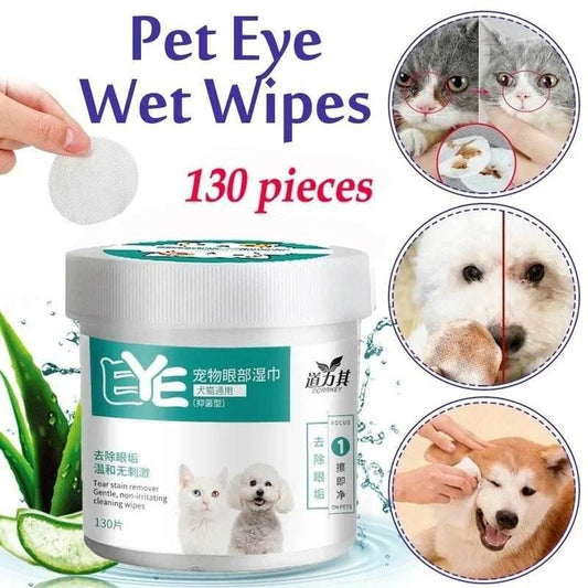 130 Pcs Dog and Cat Grooming Wipes - Hypoallergenic Tear Stain Remover for All Breeds - Meterpet