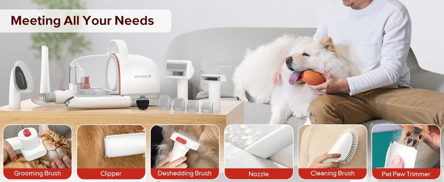 8 In 1 Pet Grooming Vacuum For Dogs - Low Noise Trimmer, Dryer, & Efficient Suction Cleaner - Meterpet