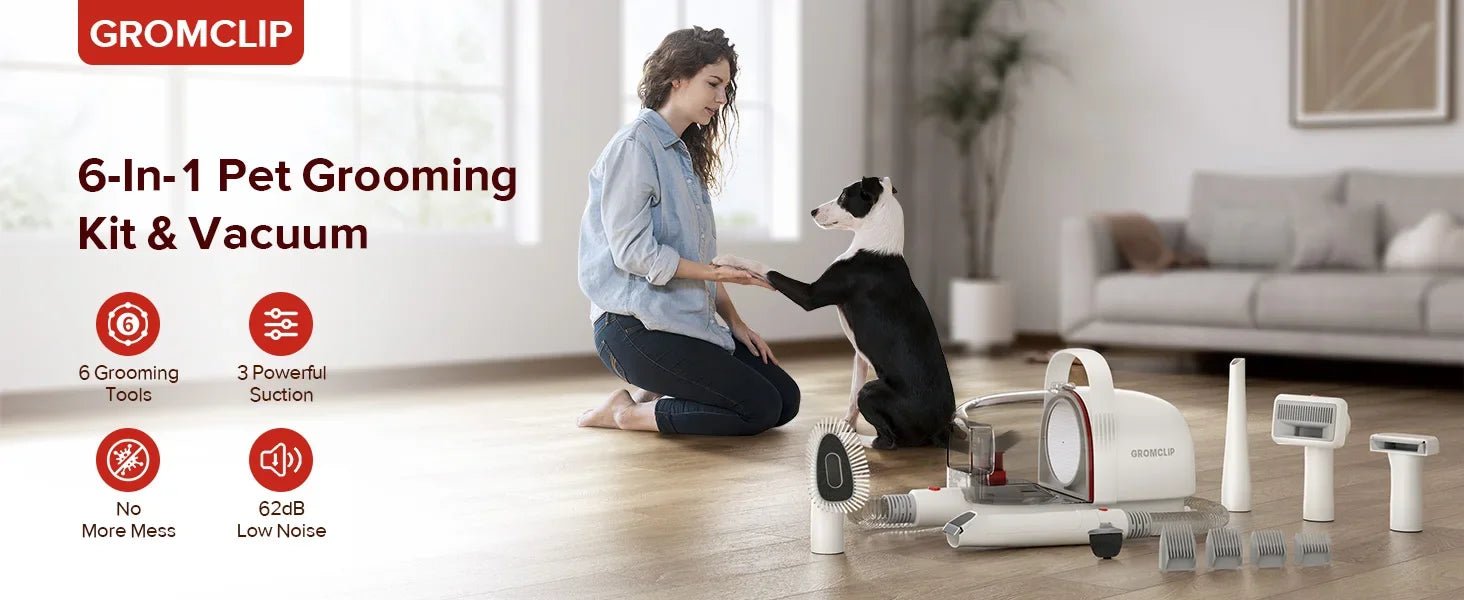 8 In 1 Pet Grooming Vacuum For Dogs - Low Noise Trimmer, Dryer, & Efficient Suction Cleaner - Meterpet