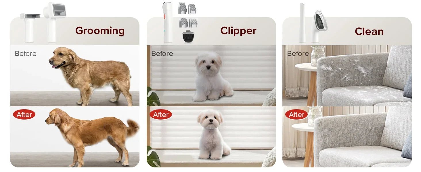 8 In 1 Pet Grooming Vacuum For Dogs - Low Noise Trimmer, Dryer, & Efficient Suction Cleaner - Meterpet