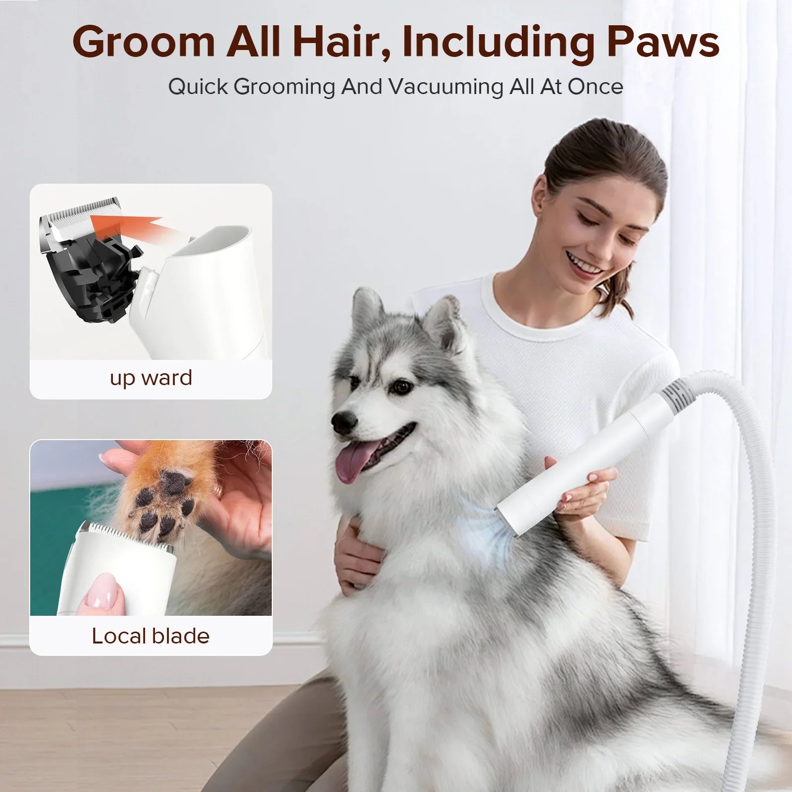 8 In 1 Pet Grooming Vacuum For Dogs - Low Noise Trimmer, Dryer, & Efficient Suction Cleaner - Meterpet