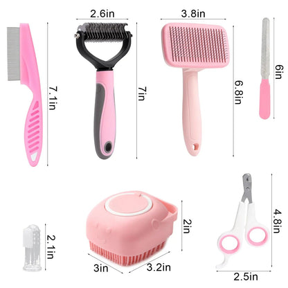 8 - Piece Pet Grooming Kit with Self - Cleaning Brush, Nail Clippers, Bath Brush & More - Meterpet