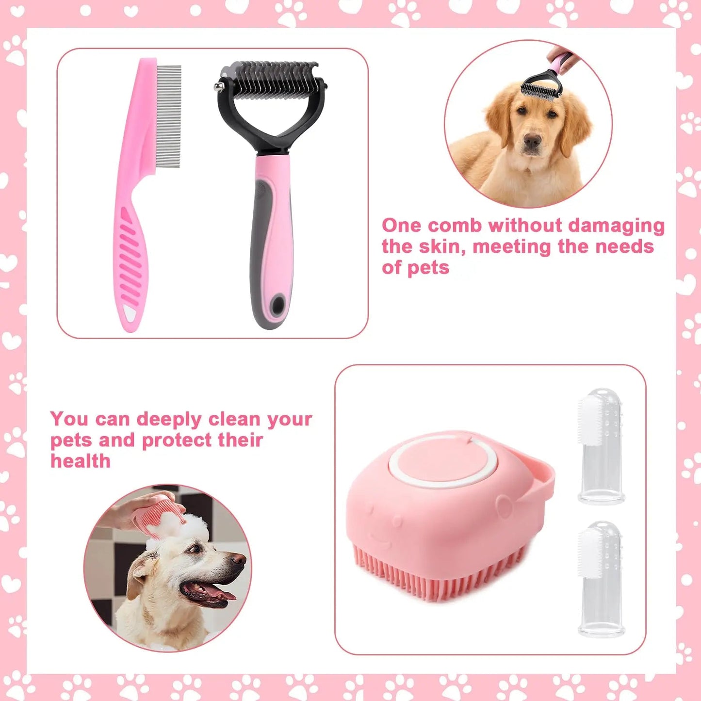 8 - Piece Pet Grooming Kit with Self - Cleaning Brush, Nail Clippers, Bath Brush & More - Meterpet
