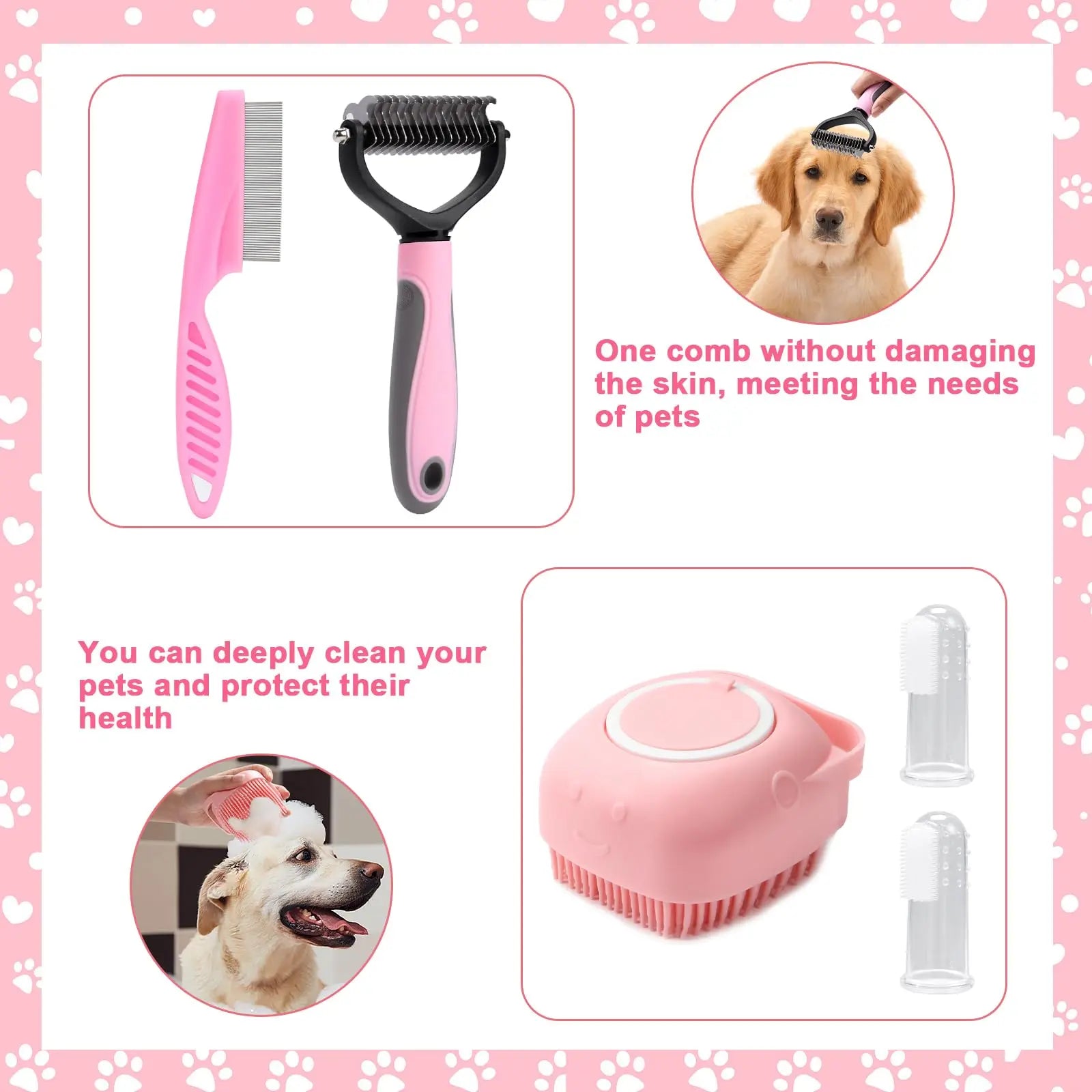 8 - Piece Pet Grooming Kit with Self - Cleaning Brush, Nail Clippers, Bath Brush & More - Meterpet