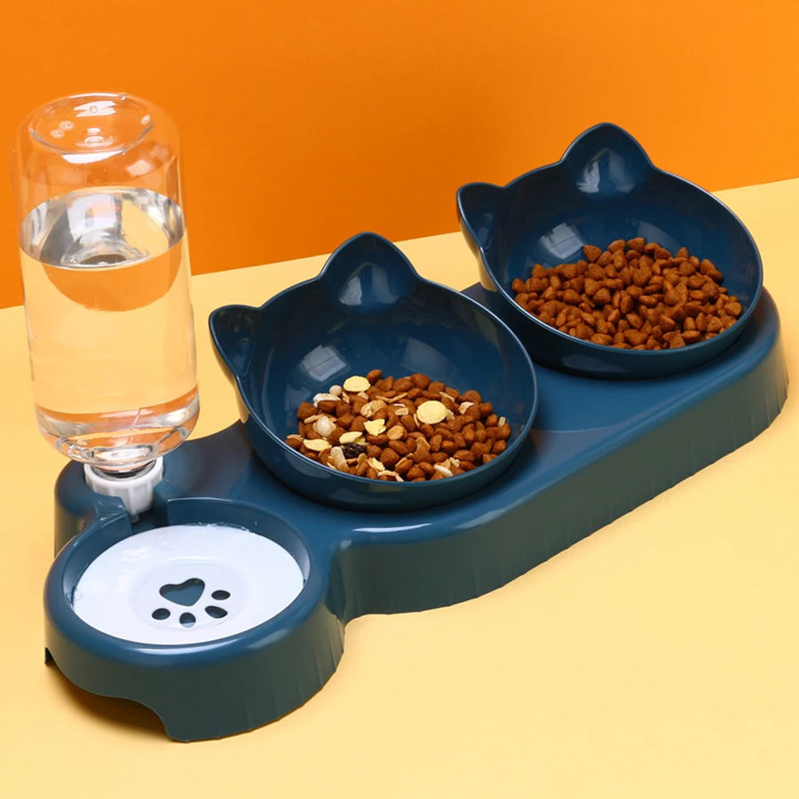 Triple Cat Bowls Pet Feeder – Smart Dining with Hydration - Meterpet