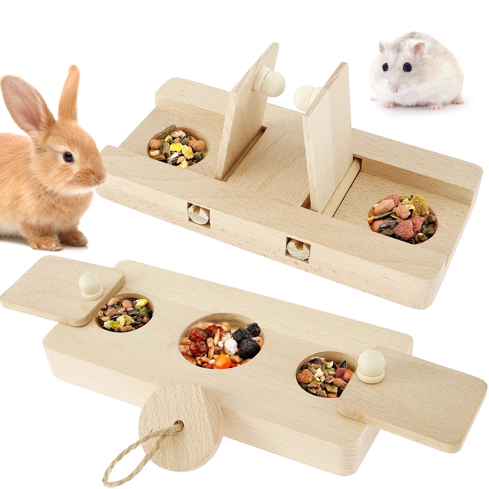 Hamster Toys: 6 - in - 1 Wooden Puzzle - Foraging Feeder and Mental Stimulation - Meterpet