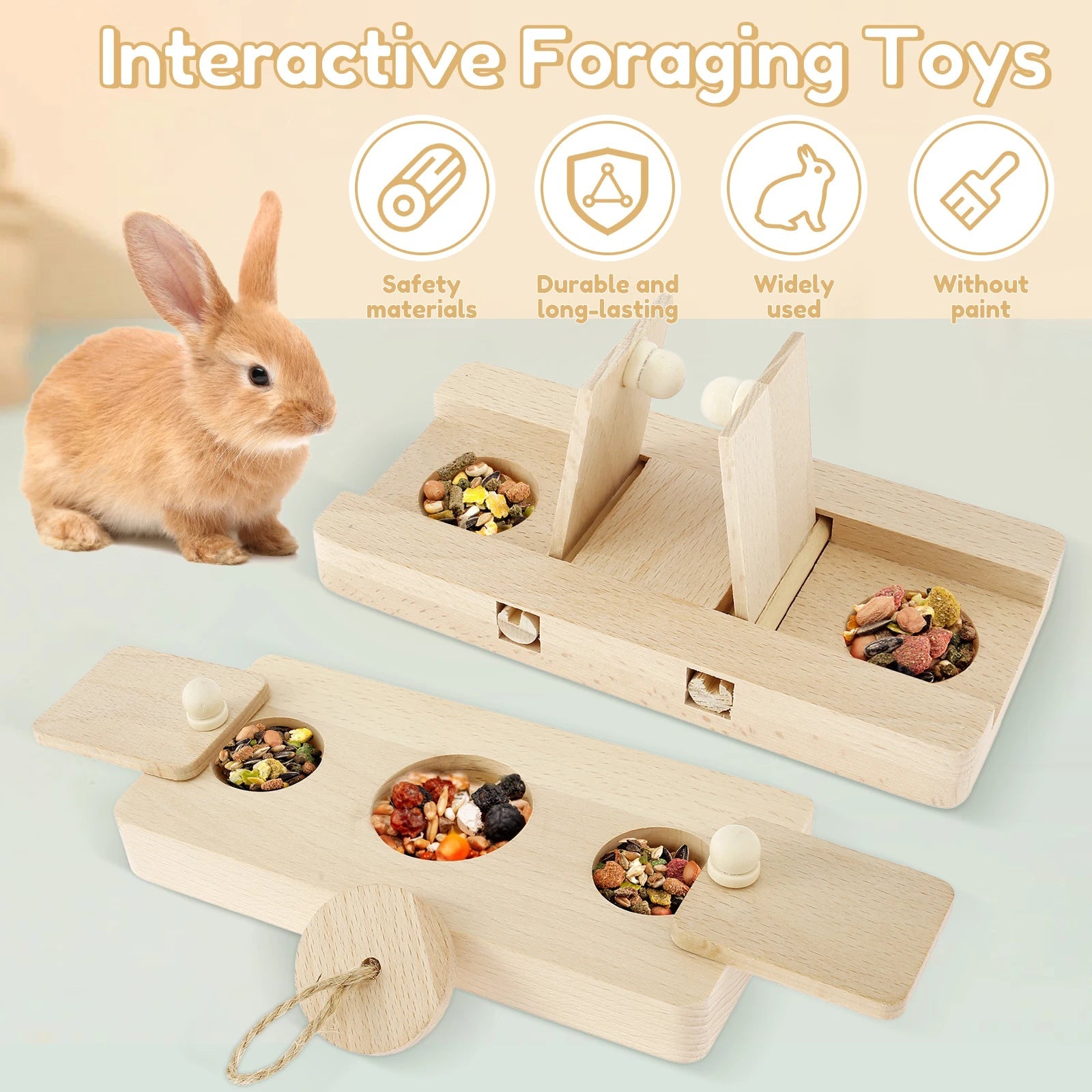 Hamster Toys: 6 - in - 1 Wooden Puzzle - Foraging Feeder and Mental Stimulation - Meterpet