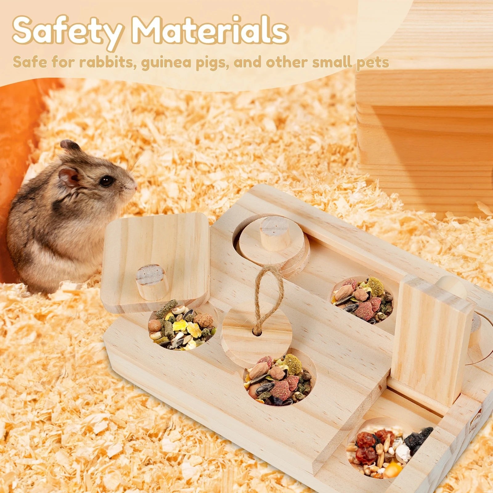 Hamster Toys: 6 - in - 1 Wooden Puzzle - Foraging Feeder and Mental Stimulation - Meterpet
