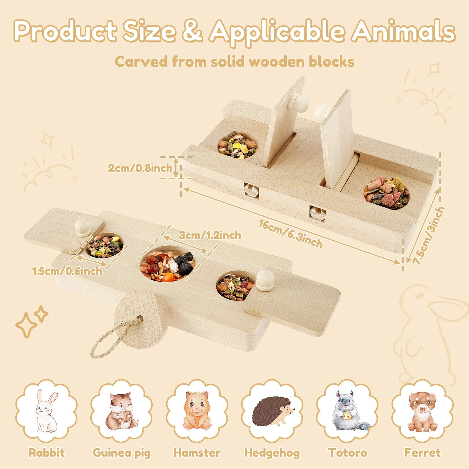 Hamster Toys: 6 - in - 1 Wooden Puzzle - Foraging Feeder and Mental Stimulation - Meterpet