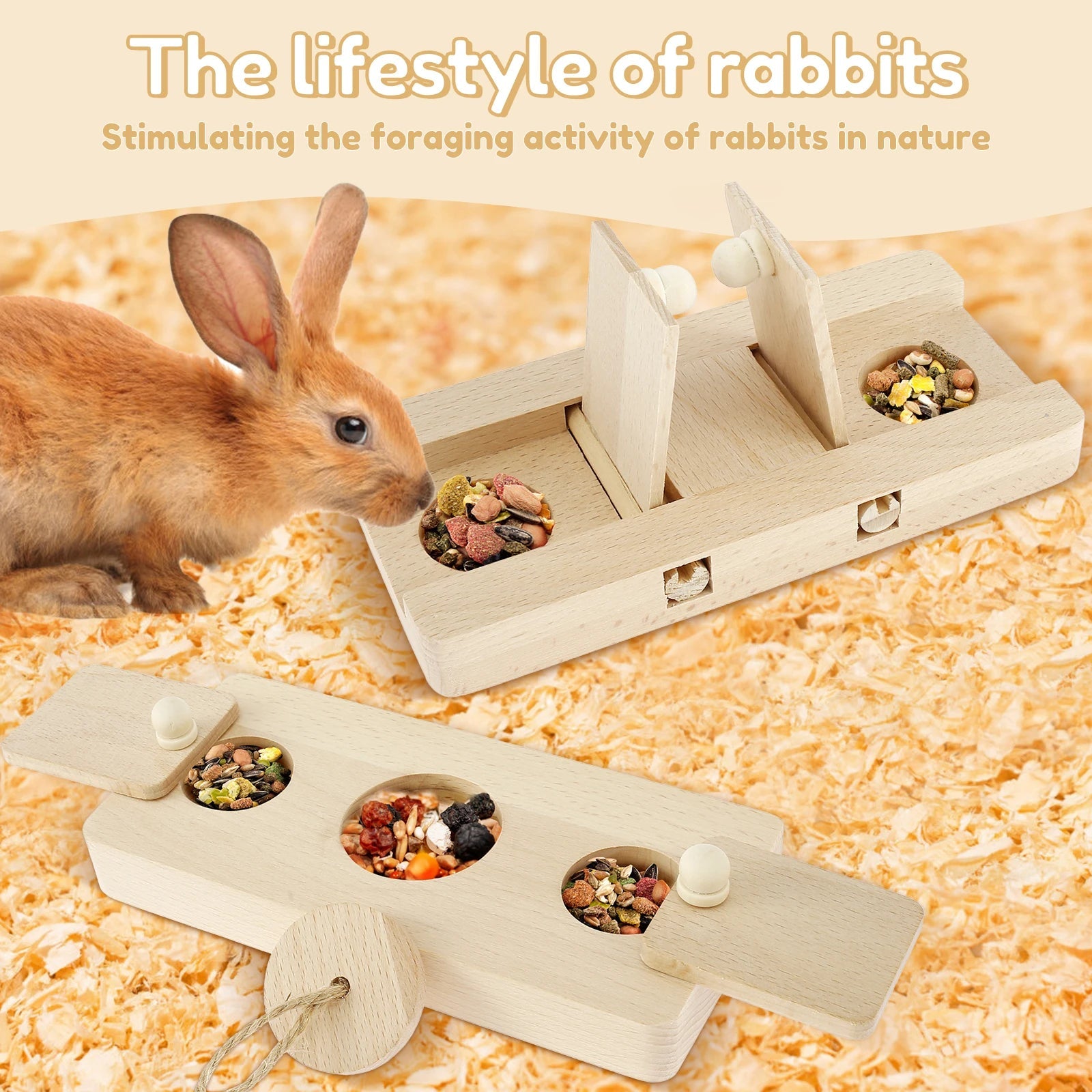 Hamster Toys: 6 - in - 1 Wooden Puzzle - Foraging Feeder and Mental Stimulation - Meterpet