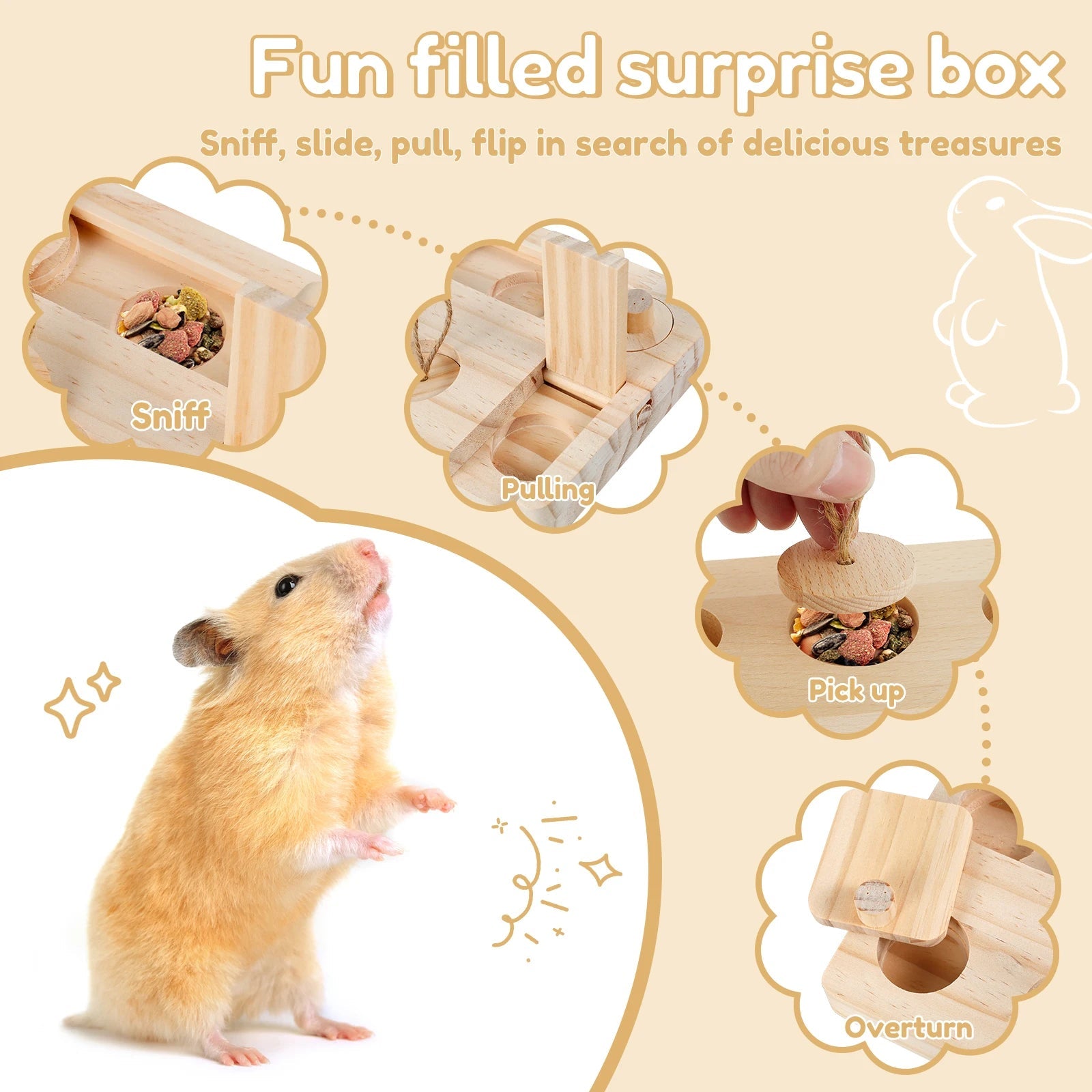 Hamster Toys: 6 - in - 1 Wooden Puzzle - Foraging Feeder and Mental Stimulation - Meterpet