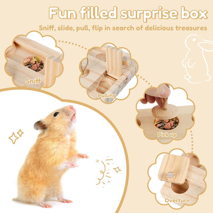 Hamster Toys: 6 - in - 1 Wooden Puzzle - Foraging Feeder and Mental Stimulation - Meterpet