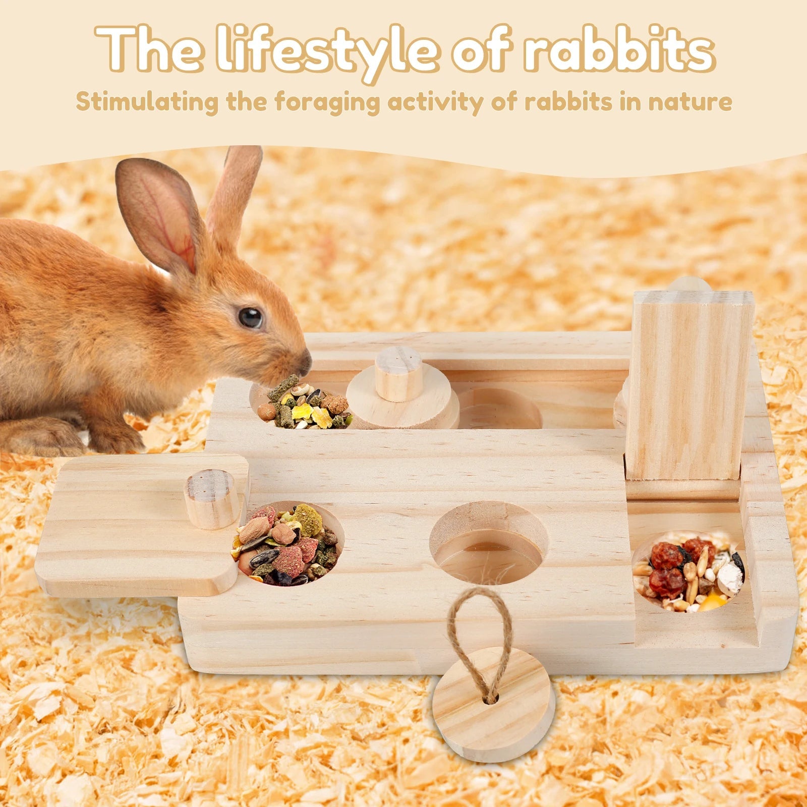 Hamster Toys: 6 - in - 1 Wooden Puzzle - Foraging Feeder and Mental Stimulation - Meterpet
