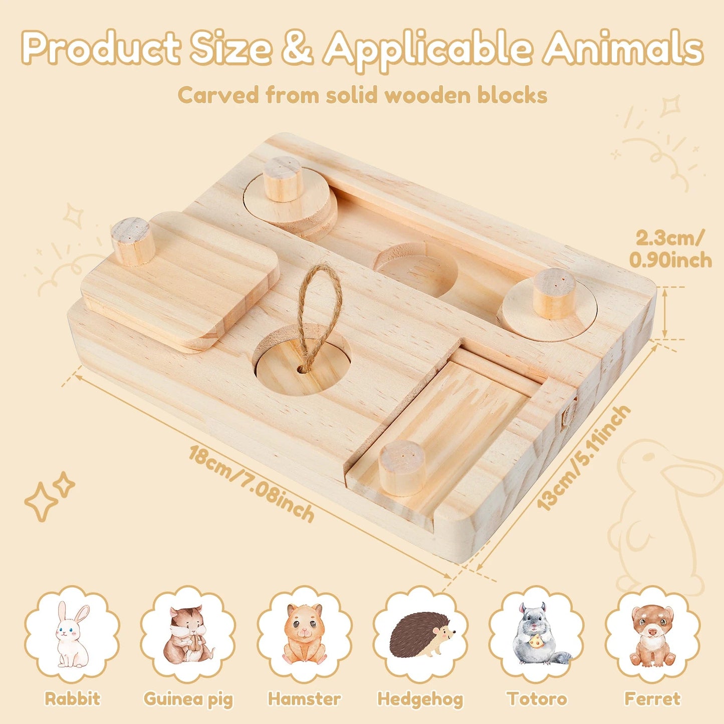 Hamster Toys: 6 - in - 1 Wooden Puzzle - Foraging Feeder and Mental Stimulation - Meterpet