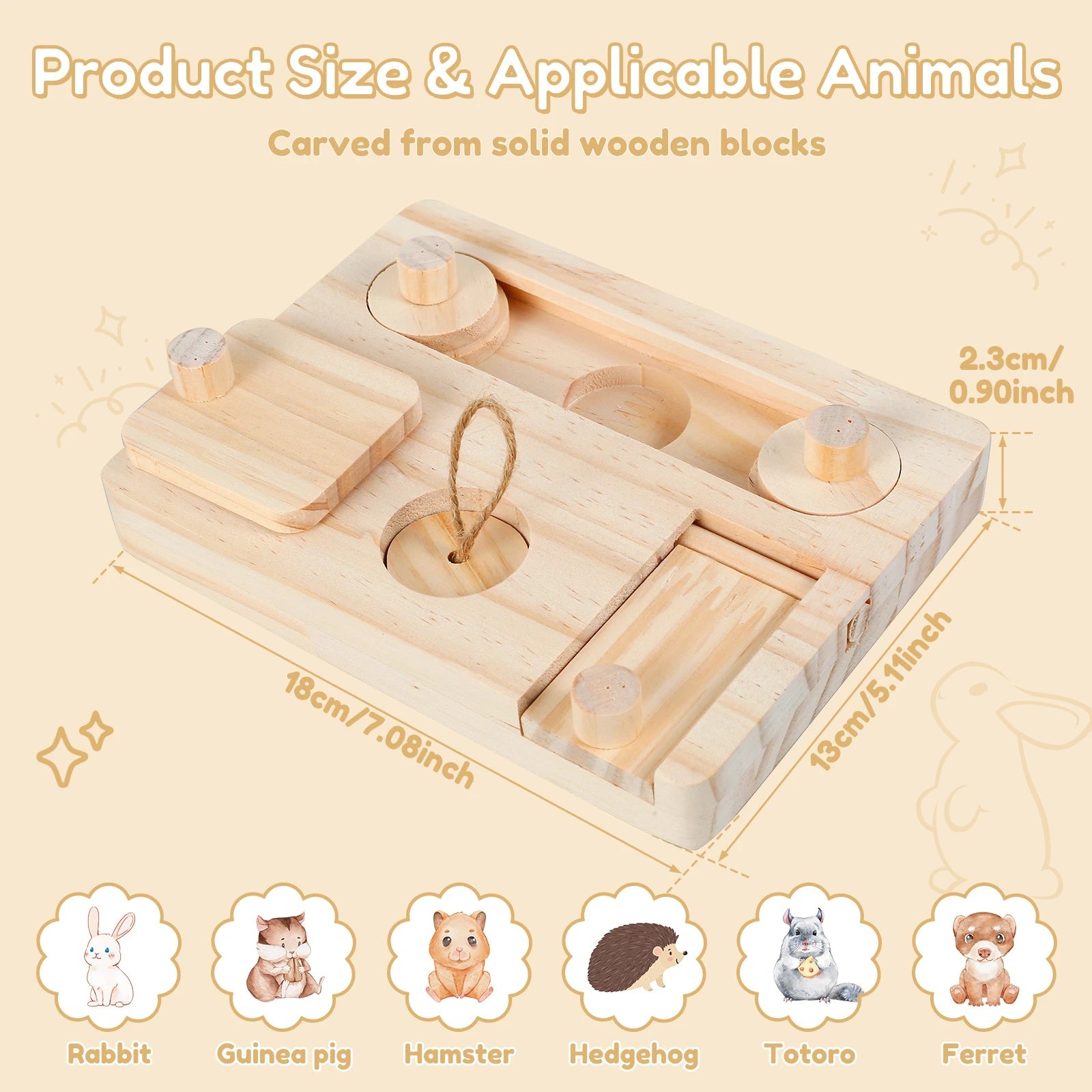 Hamster Toys: 6 - in - 1 Wooden Puzzle - Foraging Feeder and Mental Stimulation - Meterpet