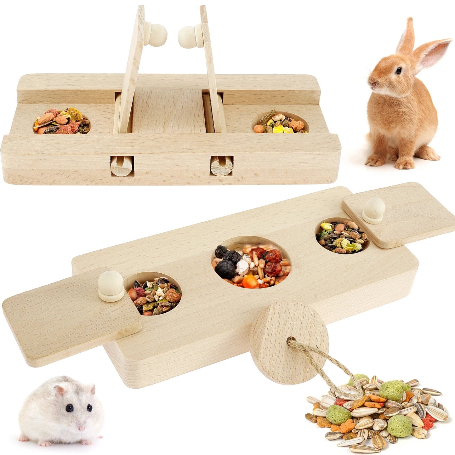 Hamster Toys: 6 - in - 1 Wooden Puzzle - Foraging Feeder and Mental Stimulation - Meterpet