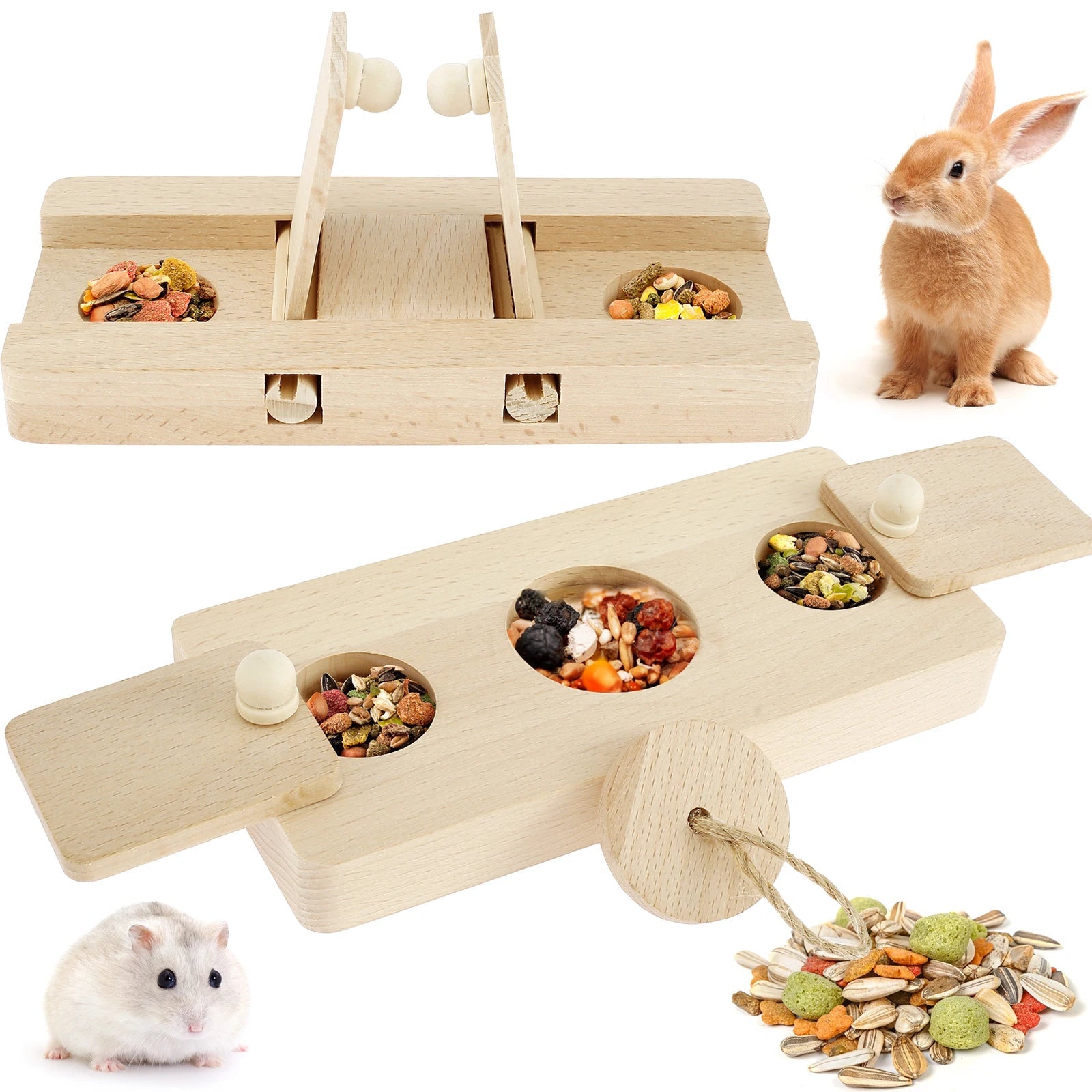 Hamster Toys: 6 - in - 1 Wooden Puzzle - Foraging Feeder and Mental Stimulation - Meterpet