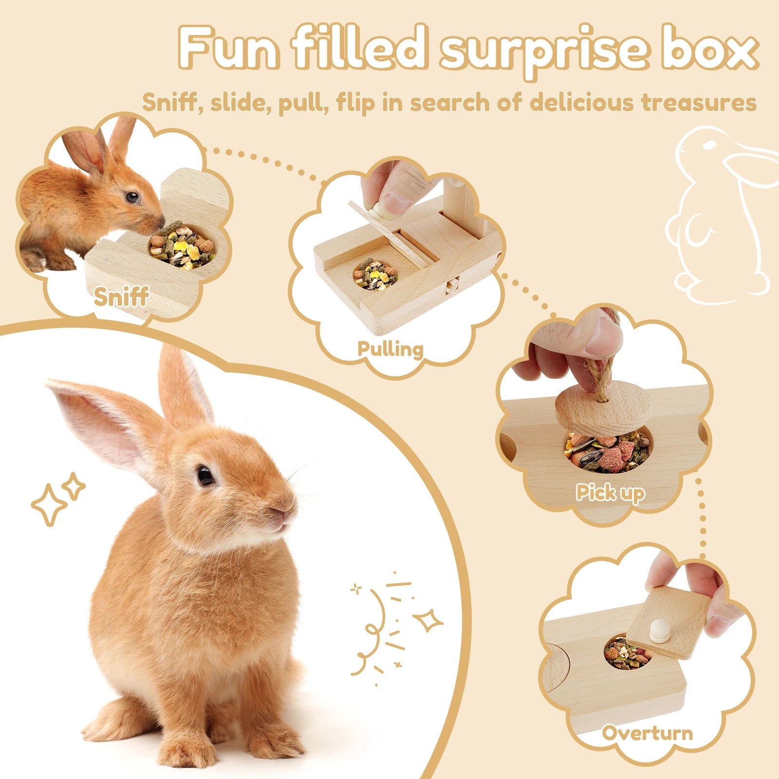 Hamster Toys: 6 - in - 1 Wooden Puzzle - Foraging Feeder and Mental Stimulation - Meterpet