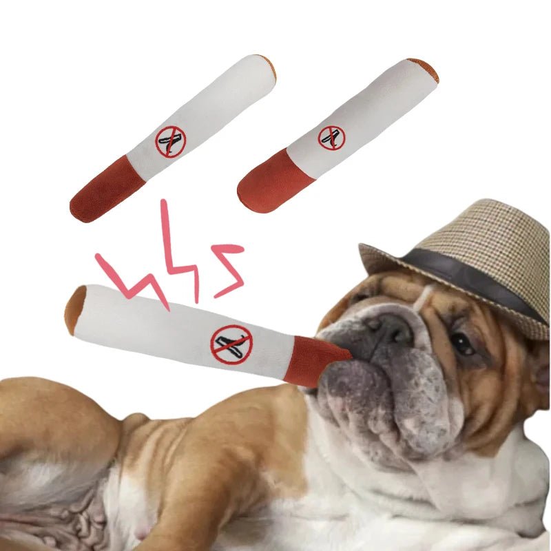 Indestructible Chew Toy for Small Dogs - ToughPup Interactive Plush Cigar with Squeaker - Meterpet