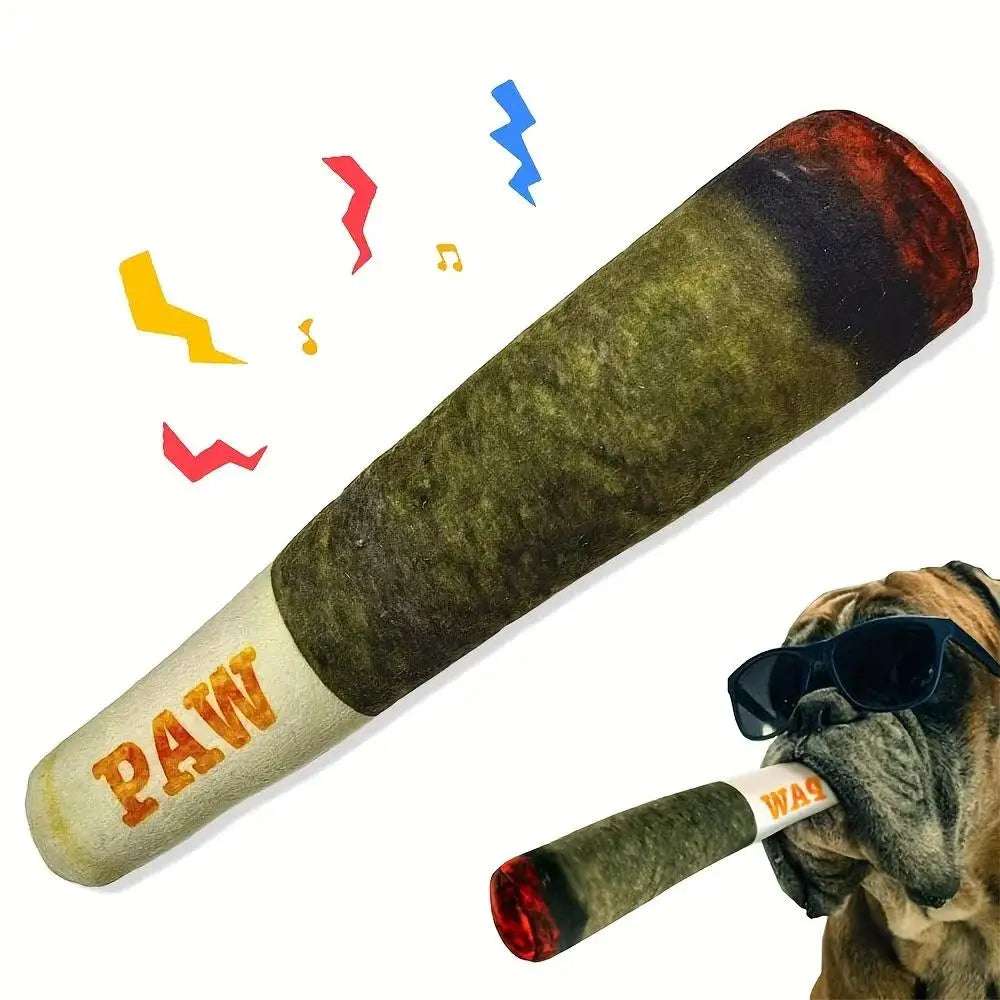 Indestructible Chew Toy for Small Dogs - ToughPup Interactive Plush Cigar with Squeaker - Meterpet