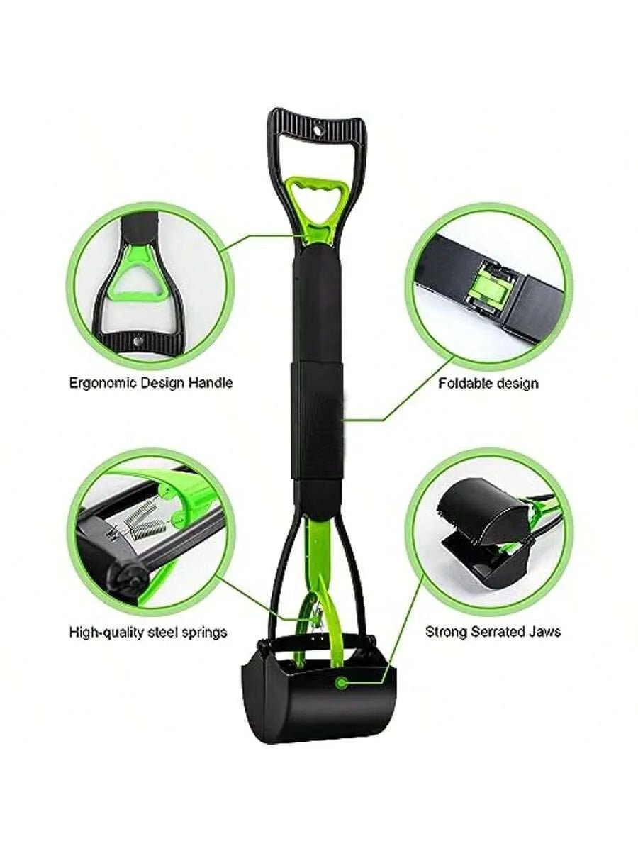 Long Handle Pooper Scooper for Effortless Pet Waste Cleanup - Foldable & Ergonomic Design - Meterpet