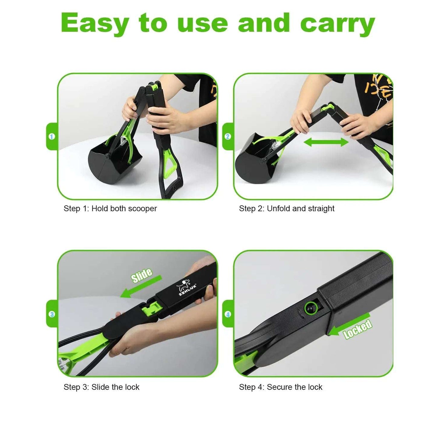 Long Handle Pooper Scooper for Effortless Pet Waste Cleanup - Foldable & Ergonomic Design - Meterpet