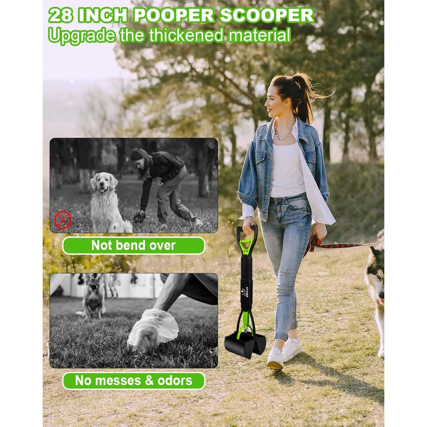 Long Handle Pooper Scooper for Effortless Pet Waste Cleanup - Foldable & Ergonomic Design - Meterpet