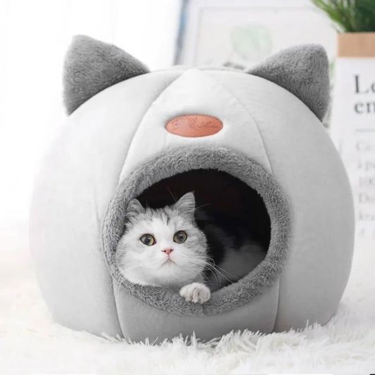 Soft Plush Cat House - Adorable Cat Head - Shaped Cave for Year - Round Comfort and Security - Meterpet